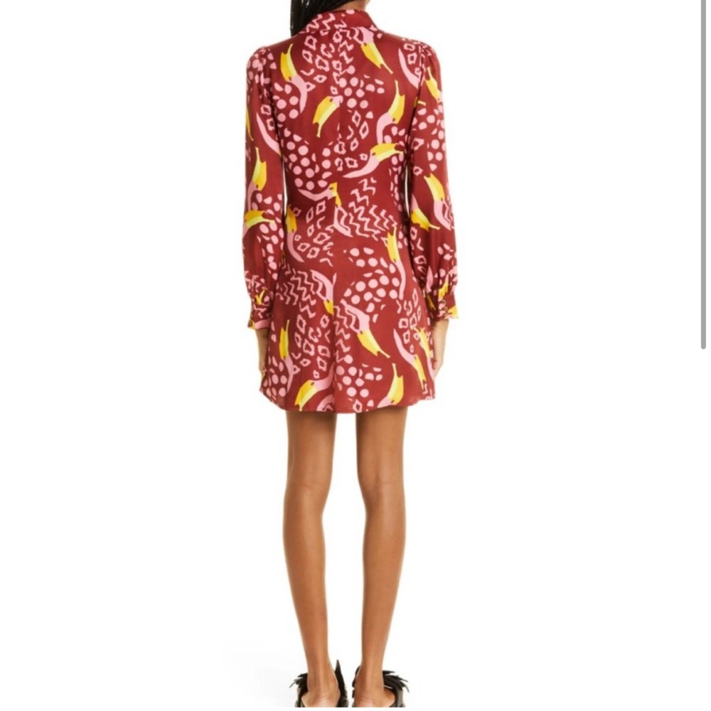 Farm Rio Toucanissimo Mini Dress NWT XS Burgundy Puff Sleeve Boho Style - Picture 4 of 10
